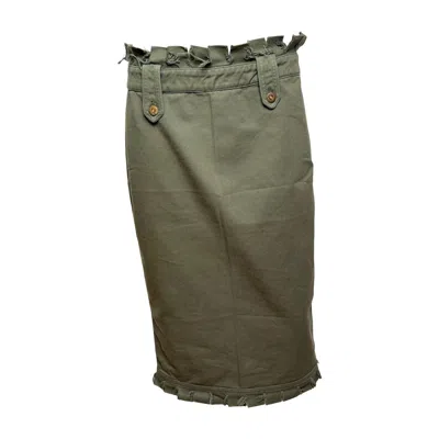 Pre-owned Alexander Mcqueen S/s 2003 Khaki Raw-edge Frayed Pencil Skirt In Gray