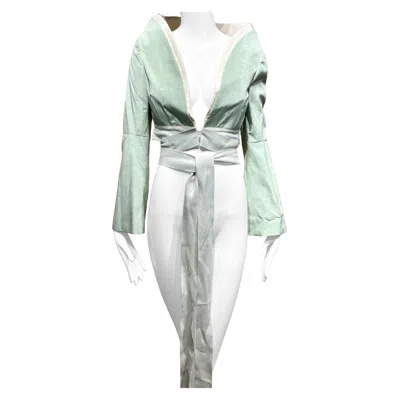 Pre-owned Alexander Mcqueen S/s 2005 Runway Sculptural Silk Crop Jacket With Obi Sash In Gray