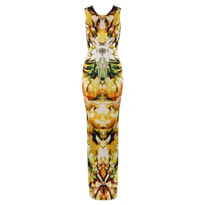 Pre-owned Alexander Mcqueen S/s 2009 “natural Distinction” Crystal Kaleidoscope Maxi Dress In Sand