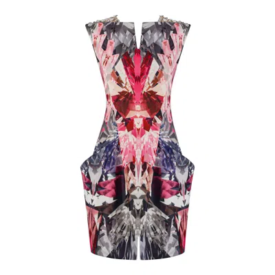 Pre-owned Alexander Mcqueen S/s 2009 Swarovski Crystal Structured Kaleidoscope Mini Dress In Brown