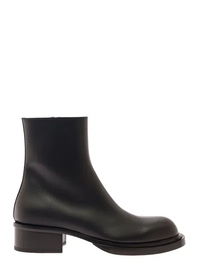 Alexander Mcqueen 'stack' Black Round-toe Boots In Smooth Leather Man In Multicolor