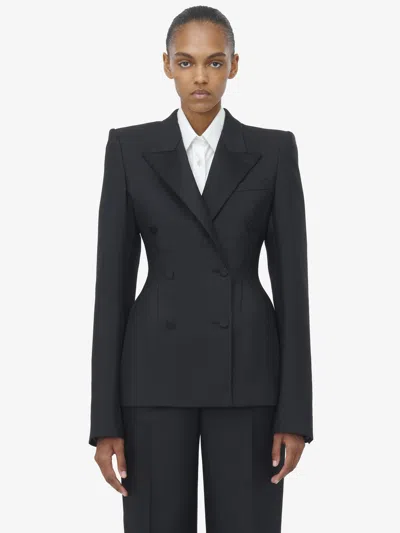 Alexander Mcqueen Stacked Shoulder Double-breasted Jacket In Black