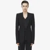 Alexander Mcqueen Stacked Shoulder Single-breasted Jacket In Black