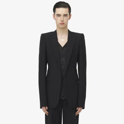 Alexander Mcqueen Stacked Shoulder Single-breasted Jacket In Black