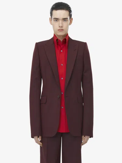 Alexander Mcqueen Burgundy Stacked Shoulder Single-breasted Blazer In Brown