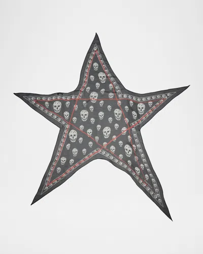 Alexander Mcqueen Star Skull-print Silk Scarf In Black