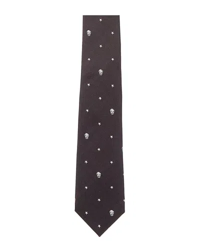 Alexander Mcqueen Stars & Skulls Silk Tie In Black