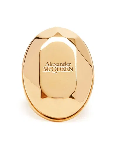 Alexander Mcqueen Stone Logo Ring In Gold