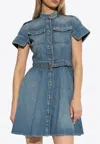 Alexander Mcqueen Button-down Cotton Dress With Flared Skirt And Utility Pockets In Blue
