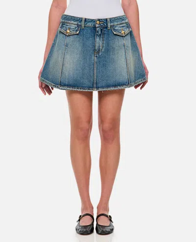 Alexander Mcqueen Stone Washed Miniskirt In Blue