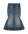 Alexander Mcqueen Stonewashed Denim Kickback Skirt In Blue
