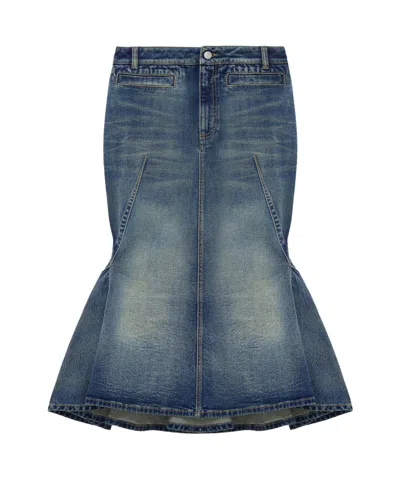 ALEXANDER MCQUEEN ALEXANDER MCQUEEN FLARED DENIM KICKBACK SKIRT