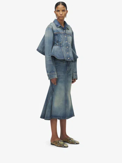 Alexander Mcqueen Stonewashed Denim Kickback Skirt