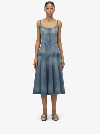 Alexander Mcqueen Stonewashed Denim Midi Dress