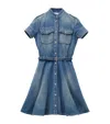 Alexander Mcqueen Button-down Cotton Dress With Flared Skirt And Utility Pockets In Blue