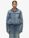 Alexander Mcqueen Stonewashed Denim Peplum Jacket In Blue