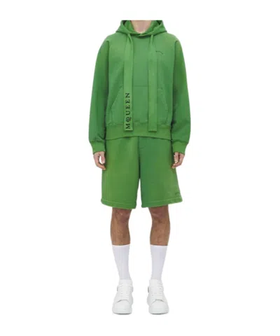 Alexander Mcqueen Stonewashed Jersey Sweatshirt With Hood For Men In Dark Green