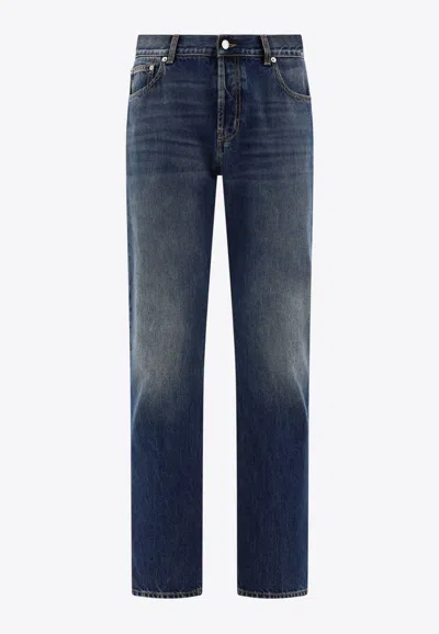 Alexander Mcqueen Straight Leg Jeans With Faux Pocket On The Back. In Blue