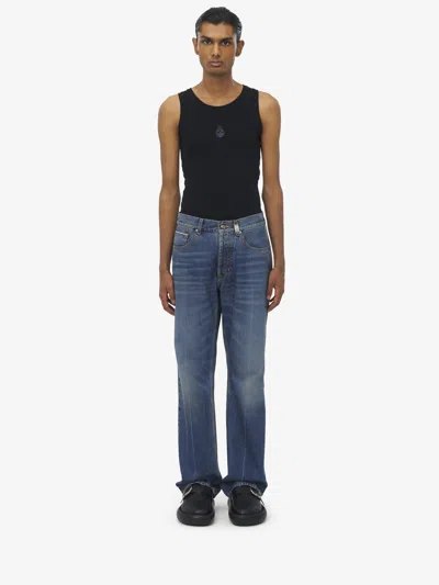 Alexander Mcqueen Mcqueen Skull Straight Leg Jeans In Blue Washed