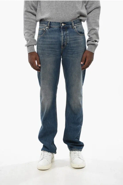 Alexander Mcqueen Straight Leg Jeans With Back Printed Pocket 21cm In Gray