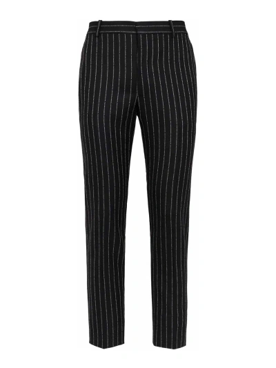 Alexander Mcqueen Straight Leg Pinstripe Wool Trousers In Black
