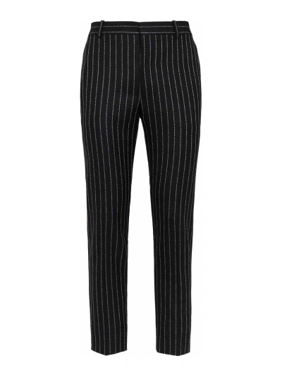パンツ Mcqueen Tailored Black Pinstripe Pants With Ironed Pleats Alexander Mcqueen Mcqueen Tailored Black Pinstripe Pants