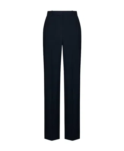 Alexander Mcqueen Navy Blue Wool Pants In Black