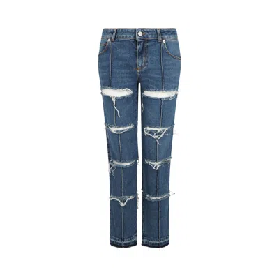 Pre-owned Alexander Mcqueen Straight-leg Distressed Jeans 'blue' | Women's Size 27