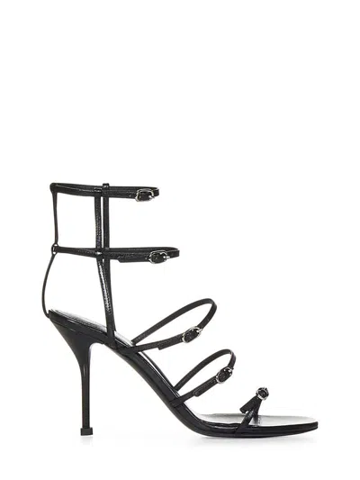 Alexander Mcqueen Leather Faun Lux Sandals With Straps 10cm In Black