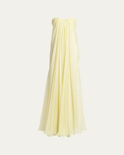Alexander Mcqueen Strapless Draped Chiffon Bustier Maxi Dress In Yellow