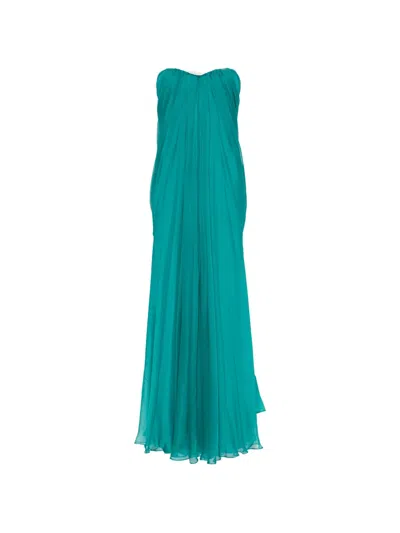 Alexander Mcqueen Strapless Draped Maxi Dress In Green