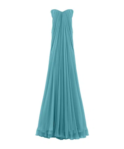 Alexander Mcqueen Strapless Draped Maxi Dress In Blue
