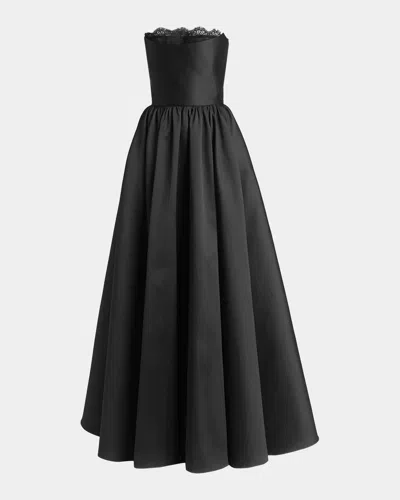 Alexander Mcqueen Strapless Lace-trim Corset Fit-&-flare Gown In Black