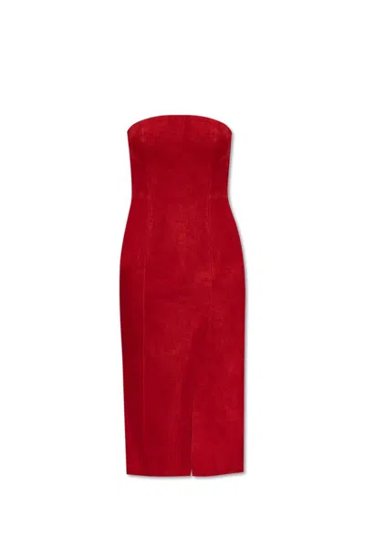 Alexander Mcqueen Raw Suede Strapless Dress In Red