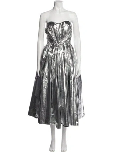 Pre-owned Alexander Mcqueen Strapless Midi Length Dress In Silver