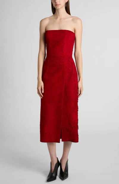 Alexander Mcqueen Raw Suede Strapless Dress In Red
