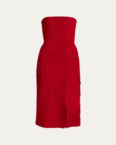 Alexander Mcqueen Raw Suede Strapless Dress In Red