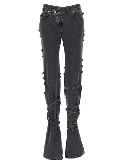 Alexander Mcqueen Strappy Flared Jeans In Gray