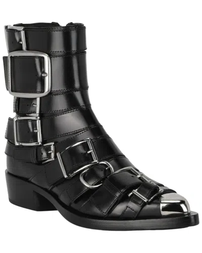 Alexander Mcqueen Strappy Punk Leather Bootie In Black