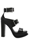 Alexander Mcqueen Platform Sandal With Buckles In Black And Silver In Black