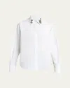 Alexander Mcqueen Strass Anchor Embroidered Collar Poplin Shirt In White