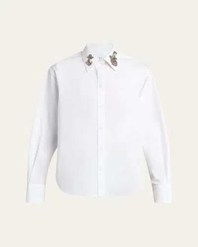 Alexander Mcqueen Strass Anchor Embroidered Collar Poplin Shirt