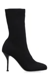 ALEXANDER MCQUEEN STRETCH KNIT ANKLE BOOTS WITH RIBBED TRIM AND LACQUERED HEEL FOR WOMEN IN FW23