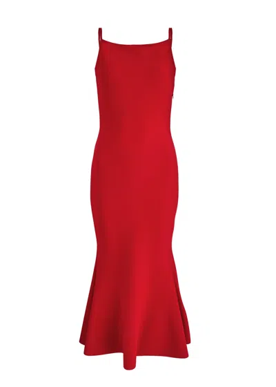 Alexander Mcqueen Stretch-knit Peplum Midi Dress In Red
