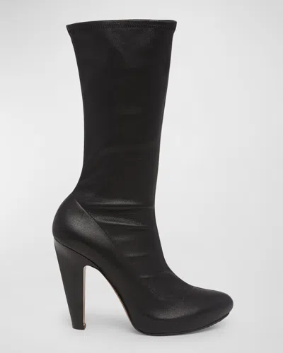 Alexander Mcqueen Stretch Napa Leather Mid Boots In Black