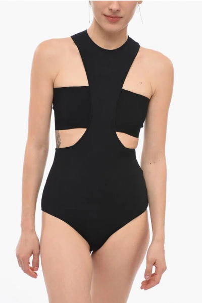 Alexander Mcqueen Stretch Viscose Bodysuit With Cut Out Detail In Black