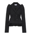 Alexander Mcqueen Mcqueen Pleated Puff Shoulder Stretch Wool Crop Jacket In Black