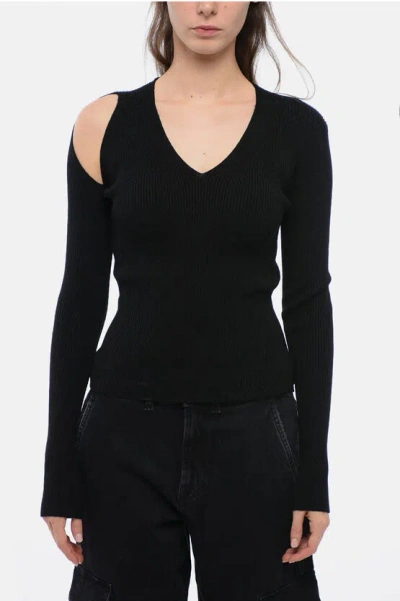 ALEXANDER MCQUEEN STRETCH WOOL SWEATER WITH CUT-OUT