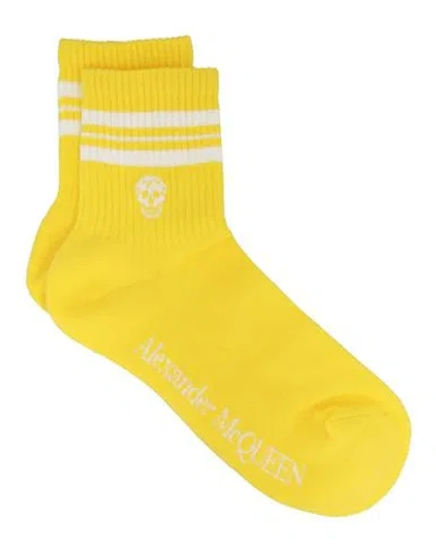 Alexander Mcqueen Stripe And Skull Sport Socks Woman Socks & Hosiery Multicolored Size L Cotton, Pol In Yellow