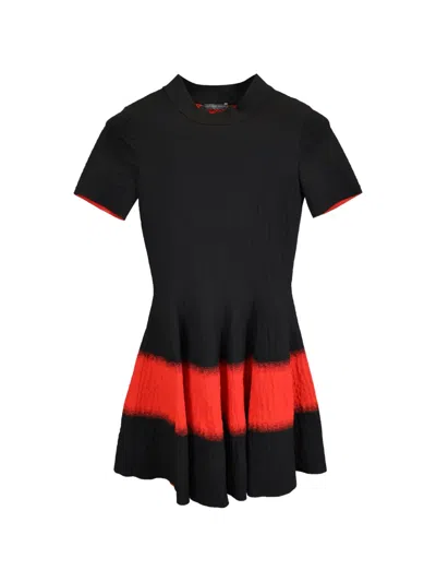 Pre-owned Alexander Mcqueen Stripe-detail Mock-neck Dress In Black